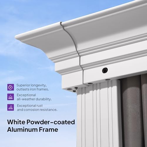 Hardtop Gazebo 14' x 24' Double Steel Roof White Pole, Grey in Grey, alternate view 6