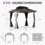 Hardtop Gazebo 8' x 10' Galvanized Steel Roof White Frame, alternate view 2