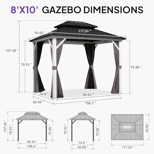 Hardtop Gazebo 8' x 10' Galvanized Steel Roof White Frame, alternate view 2