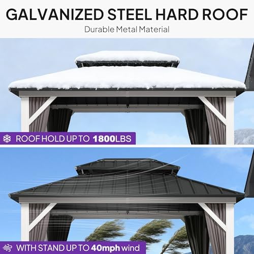 Hardtop Gazebo 8' x 10' Galvanized Steel Roof White Frame, alternate view 6