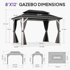 Hardtop Gazebo 8' x 12' Galvanized Steel Roof White Frame, alternate view 2
