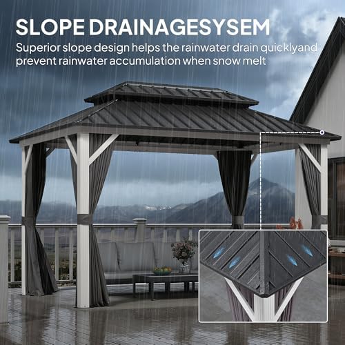 Hardtop Gazebo 8' x 12' Galvanized Steel Roof White Frame, alternate view 5