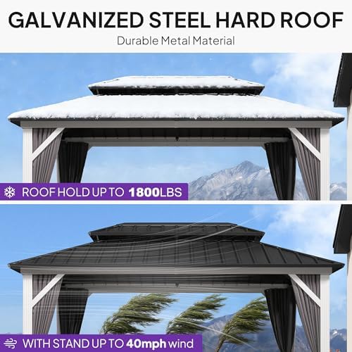 Hardtop Gazebo 8' x 12' Galvanized Steel Roof White Frame, alternate view 6