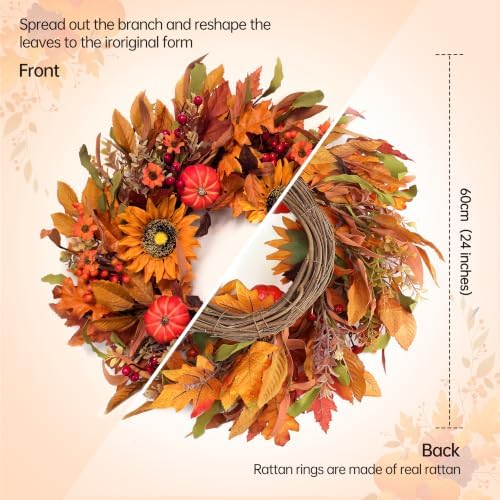 Harvest Fall Wreaths for Front Door - Farmhouse Thanksgiving Wreath Decor, alternate view 3