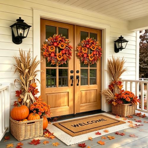 Harvest Fall Wreaths for Front Door - Farmhouse Thanksgiving Wreath Decor, alternate view 5