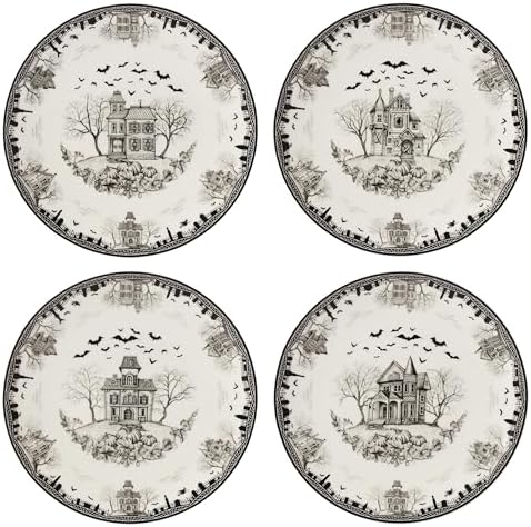 Haunted Village Accent Plates, Set Of 4, Assorted, Service For 4 in 4 Count in Multicolor