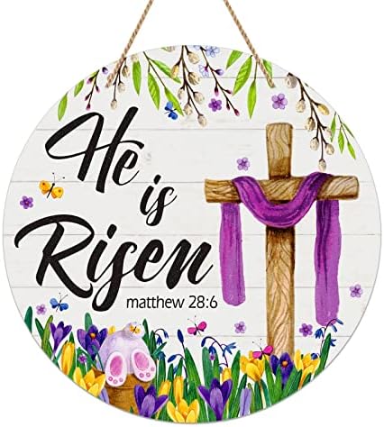 He is Risen Decor Sign-11.5" Religious Christian Cross Sign Easter Wreath for Front Door Decoration Vintage