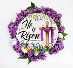 He is Risen Decor Sign-11.5" Religious Christian Cross Sign Easter Wreath for Front Door Decoration Vintage, alternate view 2