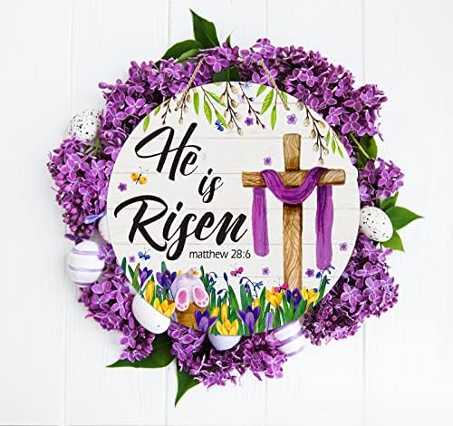 He is Risen Decor Sign-11.5" Religious Christian Cross Sign Easter Wreath for Front Door Decoration Vintage, alternate view 2