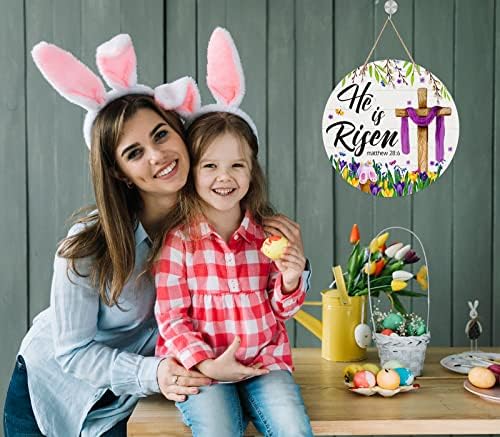 He is Risen Decor Sign-11.5" Religious Christian Cross Sign Easter Wreath for Front Door Decoration Vintage, alternate view 3