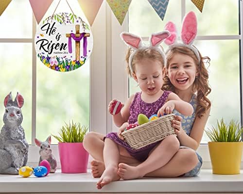 He is Risen Decor Sign-11.5" Religious Christian Cross Sign Easter Wreath for Front Door Decoration Vintage, alternate view 5