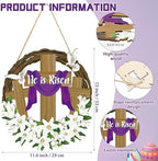 He is Risen Easter Decor, Wooden Religious Easter Wreaths for Front Door, Christian Easter Cross Flowers Sign, alternate view