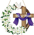 He is Risen Easter Decoration Wooden Wreaths for Front Door Sign Cross Sign Door Wall Signs, Christian Jesus