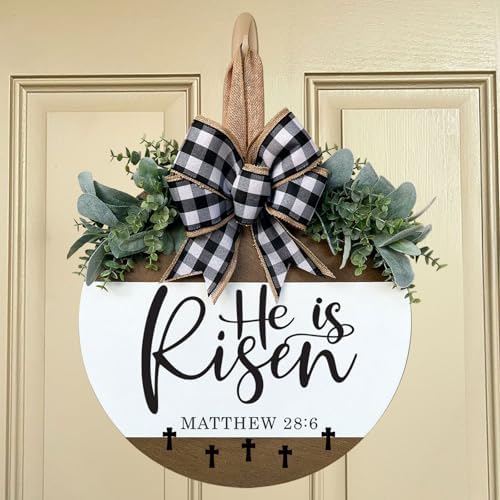 He Is Risen Welcome Sign for Front Door, Rustic Round Wood Easter Door Hanger Wreaths, Farmhouse Front Porch, alternate view