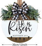 He Is Risen Welcome Sign for Front Door, Rustic Round Wood Easter Door Hanger Wreaths, Farmhouse Front Porch, alternate view