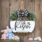 He Is Risen Welcome Sign for Front Door, Rustic Round Wood Easter Door Hanger Wreaths, Farmhouse Front Porch, alternate view