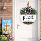 He Is Risen Welcome Sign for Front Door, Rustic Round Wood Easter Door Hanger Wreaths, Farmhouse Front Porch, alternate view