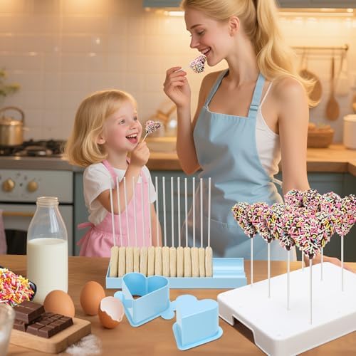Heart Cake Pop Mold Set with 9in Tray and Sticks- Blue in Light blue(Heart), alternate view 2