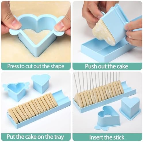 Heart Cake Pop Mold Set with 9in Tray and Sticks- Blue in Light blue(Heart), alternate view 5