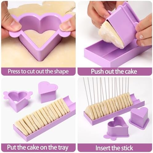 Heart Cake Pop Mold Set with 9in Tray and Sticks- Purple in Purple(Heart), alternate view 4