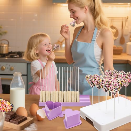 Heart Cake Pop Mold Set with 9in Tray and Sticks- Purple in Purple(Heart), alternate view 6