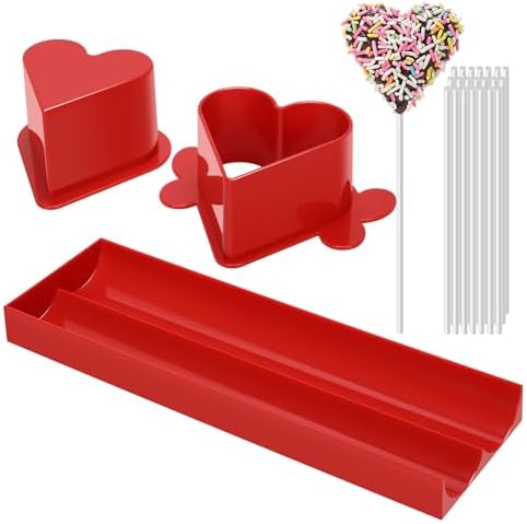 Heart Cake Pop Mold Set with 9in Tray and Sticks- Red in Red(Heart)