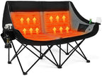Heated Double Camping Chair, Heavy Duty Loveseat Padded Chair for 2 Person in Heated in Loveseat Grey