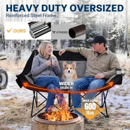 Heated Double Camping Chair, Heavy Duty Loveseat Padded Chair for 2 Person in Heated in Loveseat Grey, alternate view 4