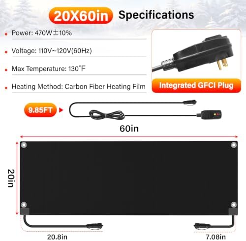 Heated Snow Melting Mat with GFCI,20" x 60" Heated Outdoor Mats for Walkway, alternate view 2