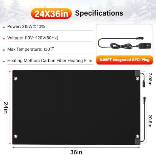Heated Snow Melting Mat with GFCI,24" x 36" Heated Outdoor Mats for Walkway, alternate view 2