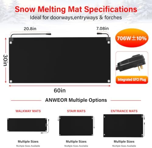 Heated Snow Melting Mat with GFCI,30" x 60" Heated Outdoor Mats for Walkway, alternate view 2