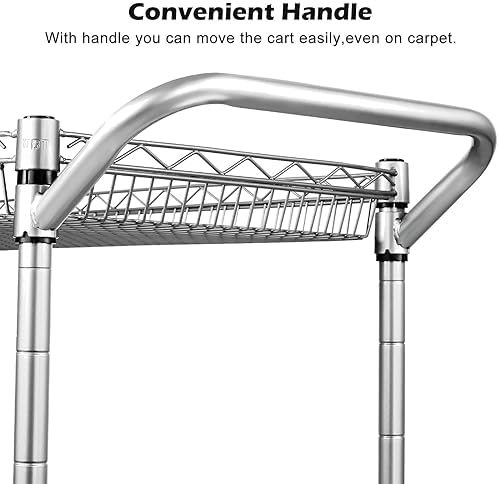 Heavy Duty 2 Tier Rolling Cart, NSF Listed, 660Lbs Capacity, Commercial Grade Metal, 35.63"x18.1"x33.93", alternate view 6