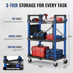 Heavy Duty 3-Tier Utility Cart, 450 LBS Folding Cart with Wheels, alternate view 2