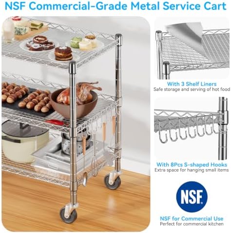 Heavy Duty 3 Tier Utility Rolling Kitchen Cart on Wheels 990LB Capacity, alternate view 4