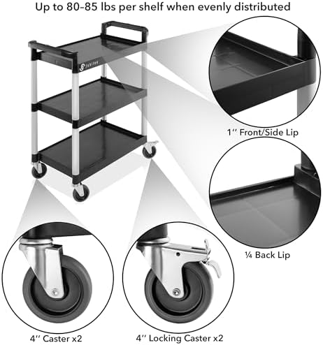 Heavy-Duty 3-Tier Utility Service Cart with Wheels, 31.5" x 37.5", alternate view 3