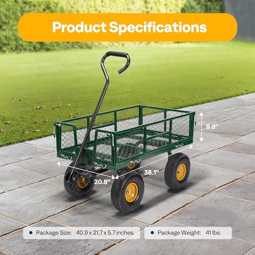 Heavy Duty 880 Lbs 4.5 Cu Ft Mesh Steel Garden Cart Utility Wagon, alternate view 2