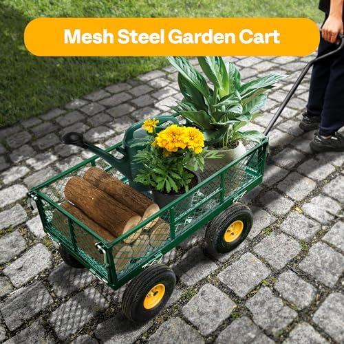 Heavy Duty 880 Lbs 4.5 Cu Ft Mesh Steel Garden Cart Utility Wagon, alternate view 3