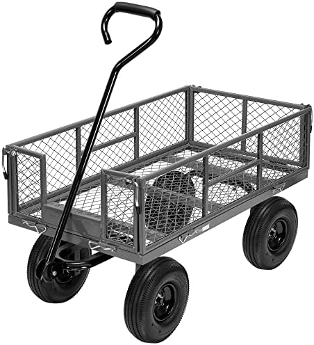Heavy Duty 880 Lbs Capacity Mesh Steel Garden Cart Folding Utility Wagon with Removable Sides and 4.10/3.50-4"