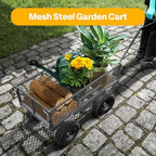 Heavy Duty 880 Lbs Capacity Mesh Steel Garden Cart Folding Utility Wagon with Removable Sides and 4.10/3.50-4", alternate