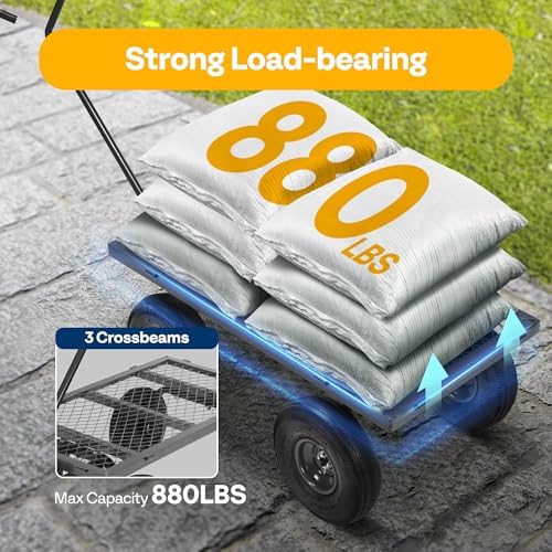 Heavy Duty 880 Lbs Capacity Mesh Steel Garden Cart Folding Utility Wagon with Removable Sides and 4.10/3.50-4", alternate