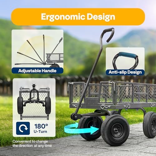 Heavy Duty 880 Lbs Capacity Mesh Steel Garden Cart Folding Utility Wagon with Removable Sides and 4.10/3.50-4", alternate