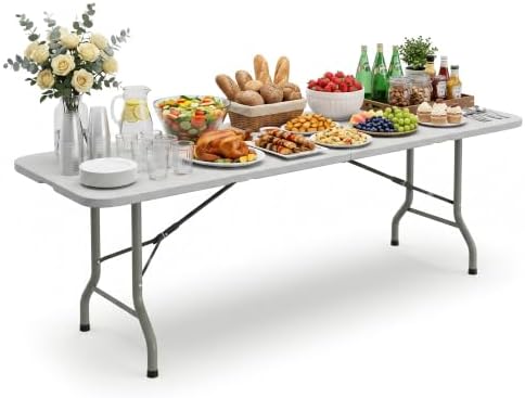 Heavy Duty 8FT Folding Table, Large Portable Utility Table with 620 lbs Load Capacity, Sturdy Steel Frame
