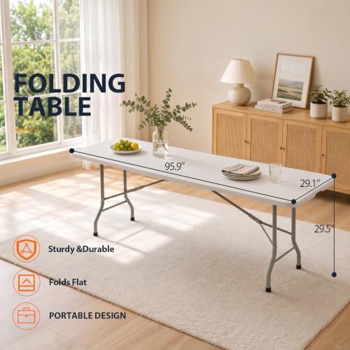 Heavy Duty 8FT Folding Table, Large Portable Utility Table with 620 lbs Load Capacity, Sturdy Steel Frame, alternate view 2