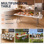 Heavy Duty 8FT Folding Table, Large Portable Utility Table with 620 lbs Load Capacity, Sturdy Steel Frame, alternate view 3