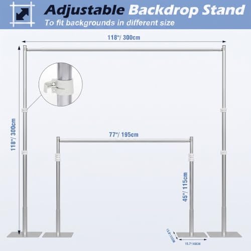Heavy Duty Backdrop Stand, 10x10ft Pipe and Drape Backdrop Stand Kit with Upgrade Clip on Telescopic Poles Frame, alternate