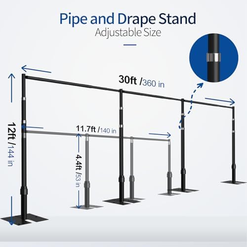Heavy Duty Backdrop Stand 12x30ft, Pipe and Drape Stand Kit-Black in 12x30ft, alternate view 2
