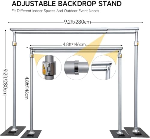 Heavy Duty Backdrop Stand 9.2x9.2ft, Double Pipe and Drape Background Stand in 9.2x9.2ft, alternate view 2