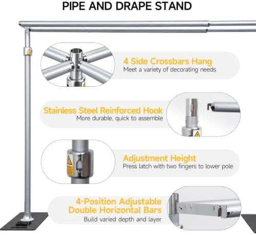 Heavy Duty Backdrop Stand 9.2x9.2ft, Double Pipe and Drape Background Stand in 9.2x9.2ft, alternate view 5