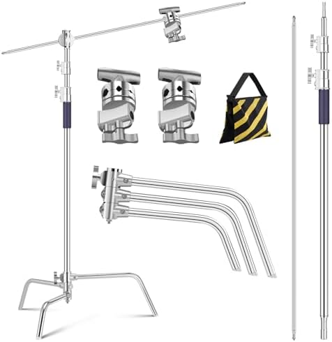 Heavy Duty C Stand, 10.8ft, with Holding Arm, Stainless Steel