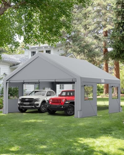 Heavy Duty Carport 20x20 with Side & Removable Door & Roll-Up Window, alternate view 2